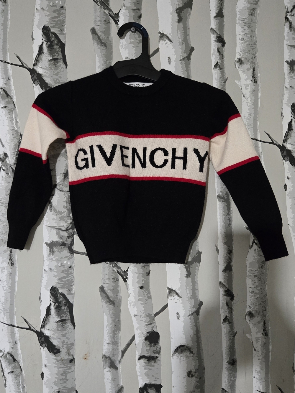 Givenchy Black Crewneck Sweater with Cream Panel and Red Trim Toddler 18mon/2T